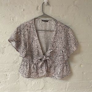 Black and white polka dot tie crop top